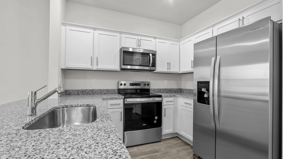 Kitchen with stainless-steel appliances