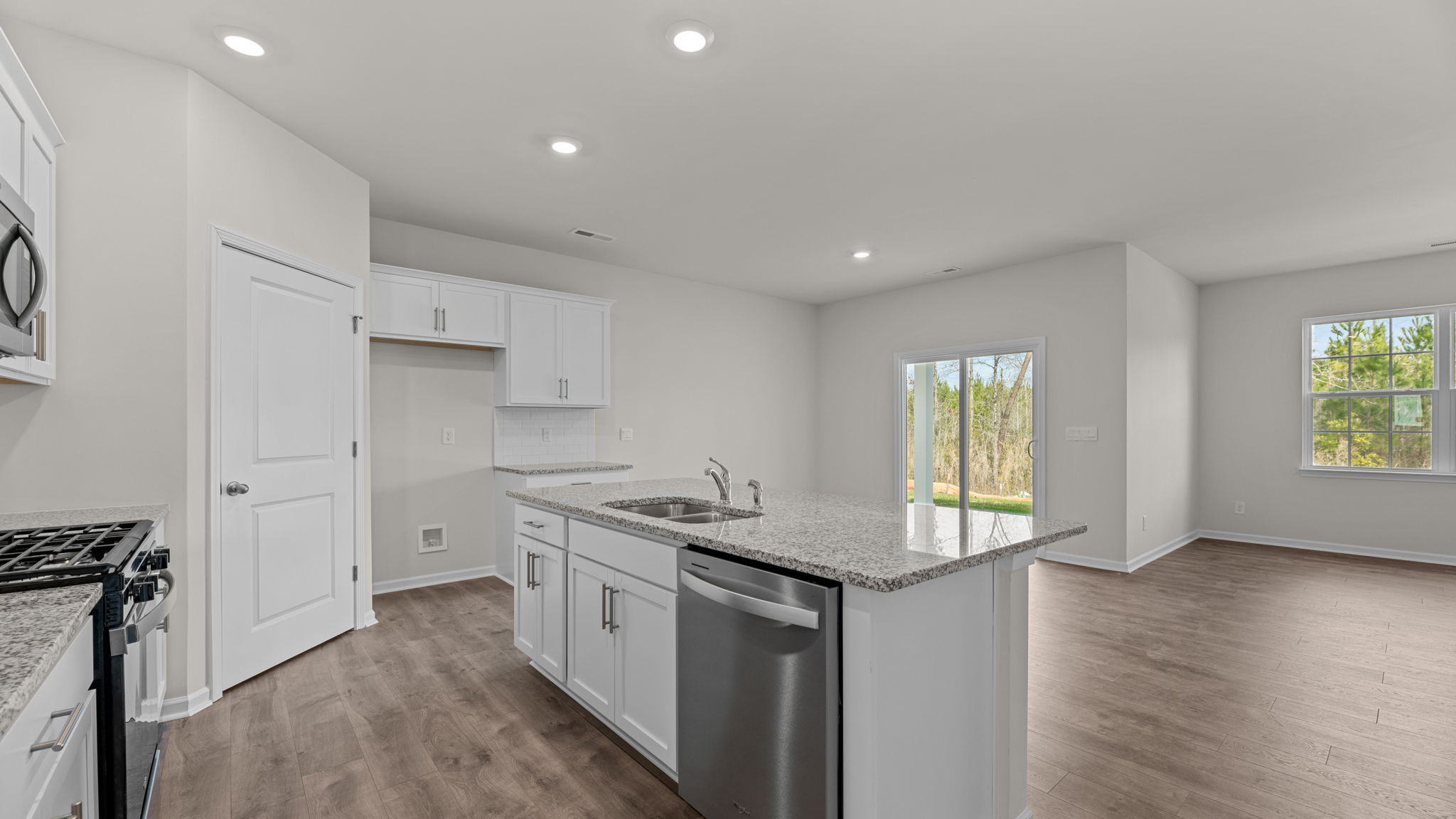 Kitchen with stainless-steel appliances