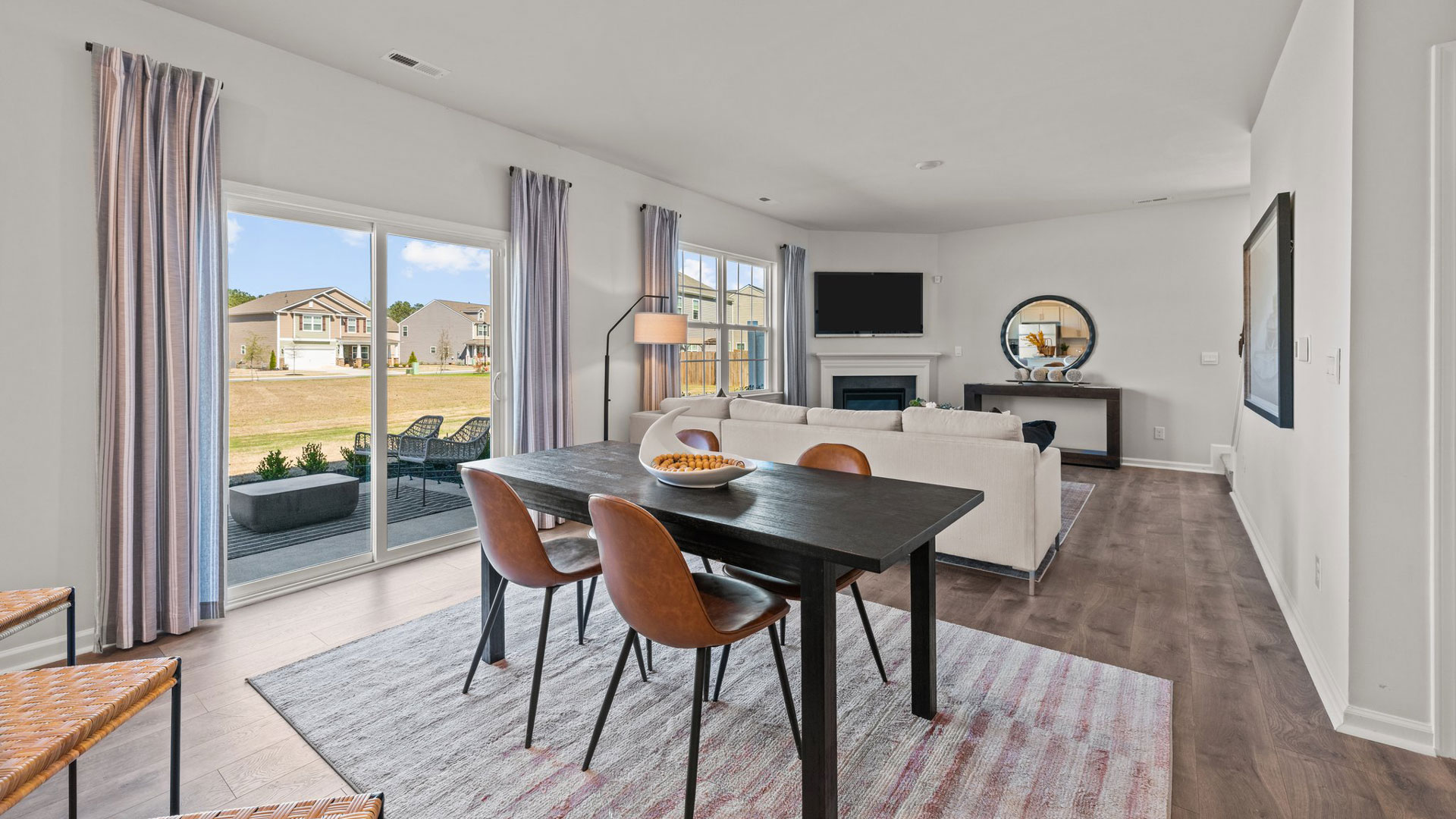 Dining area with revwood flooring