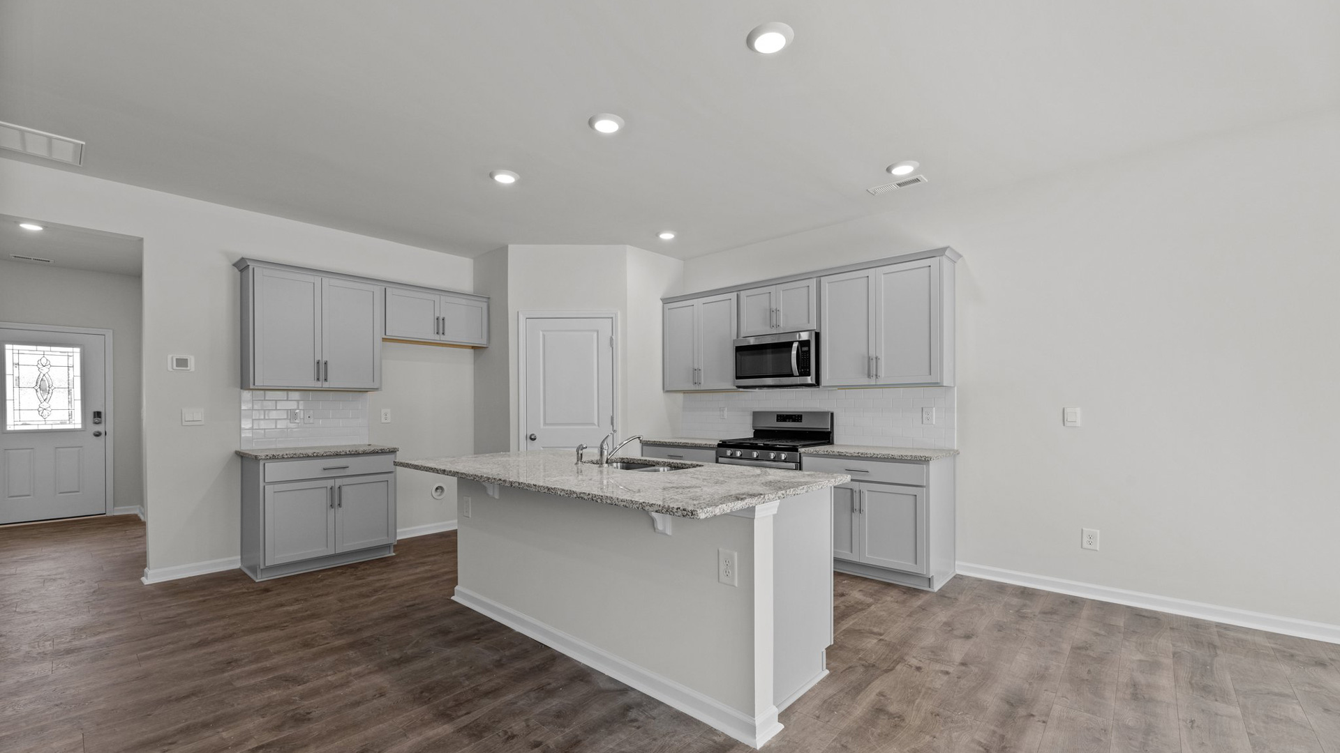 Kitchen with stainless-steel appliances