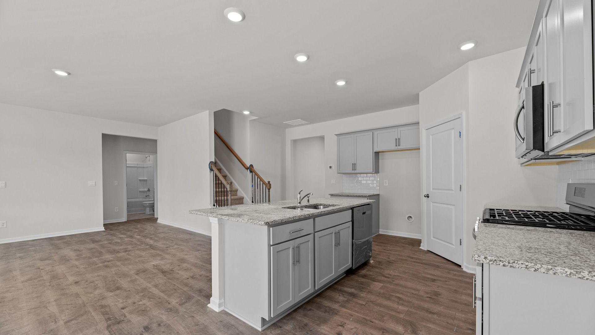 Kitchen with stainless-steel appliances
