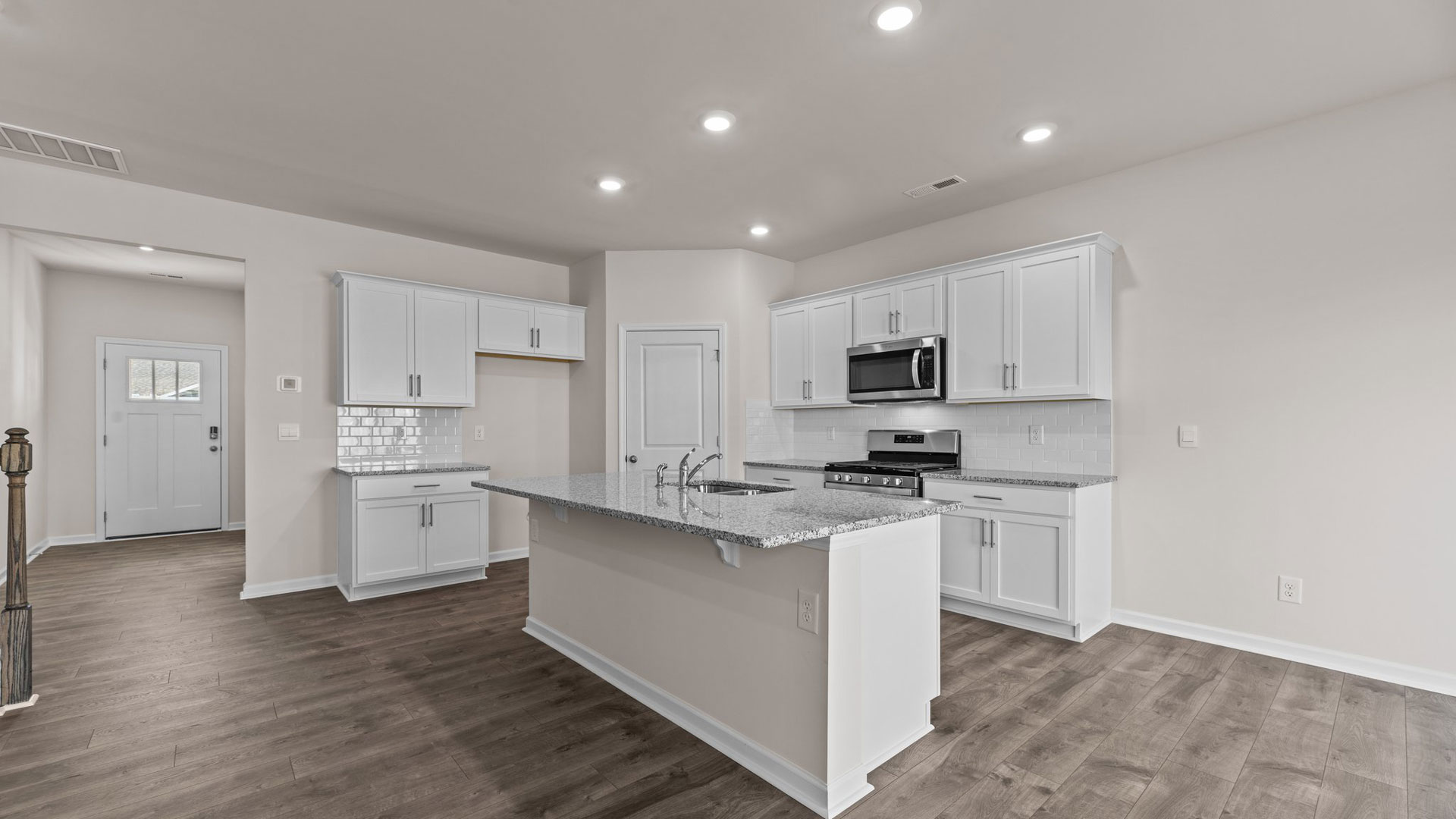 Kitchen with stainless-steel appliances