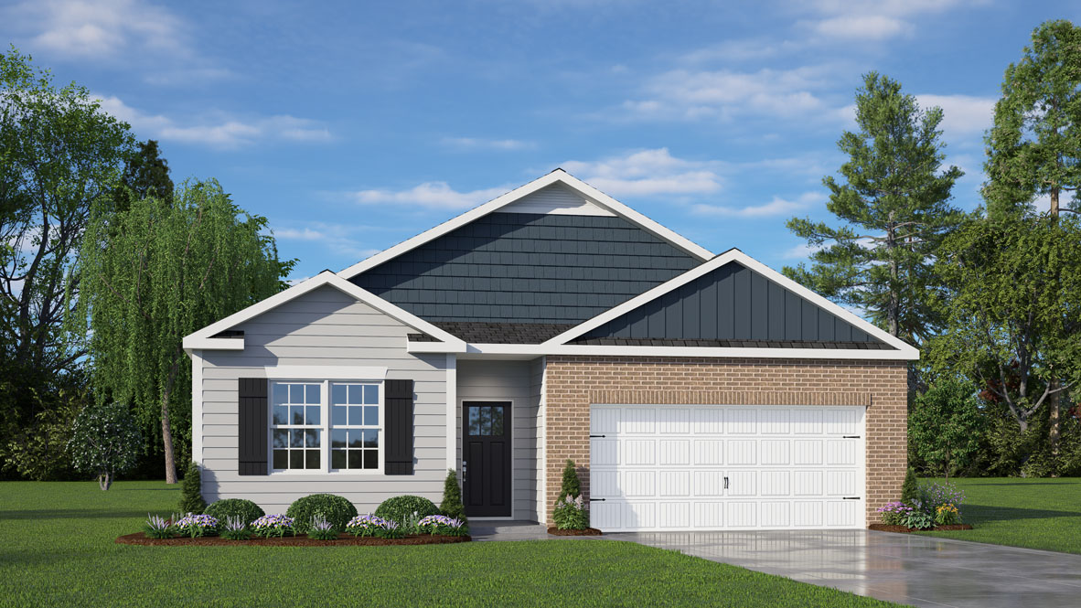front exterior of a one story home with a two car garage
