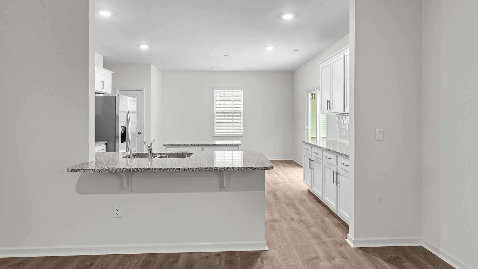 View from living room to kitchen area