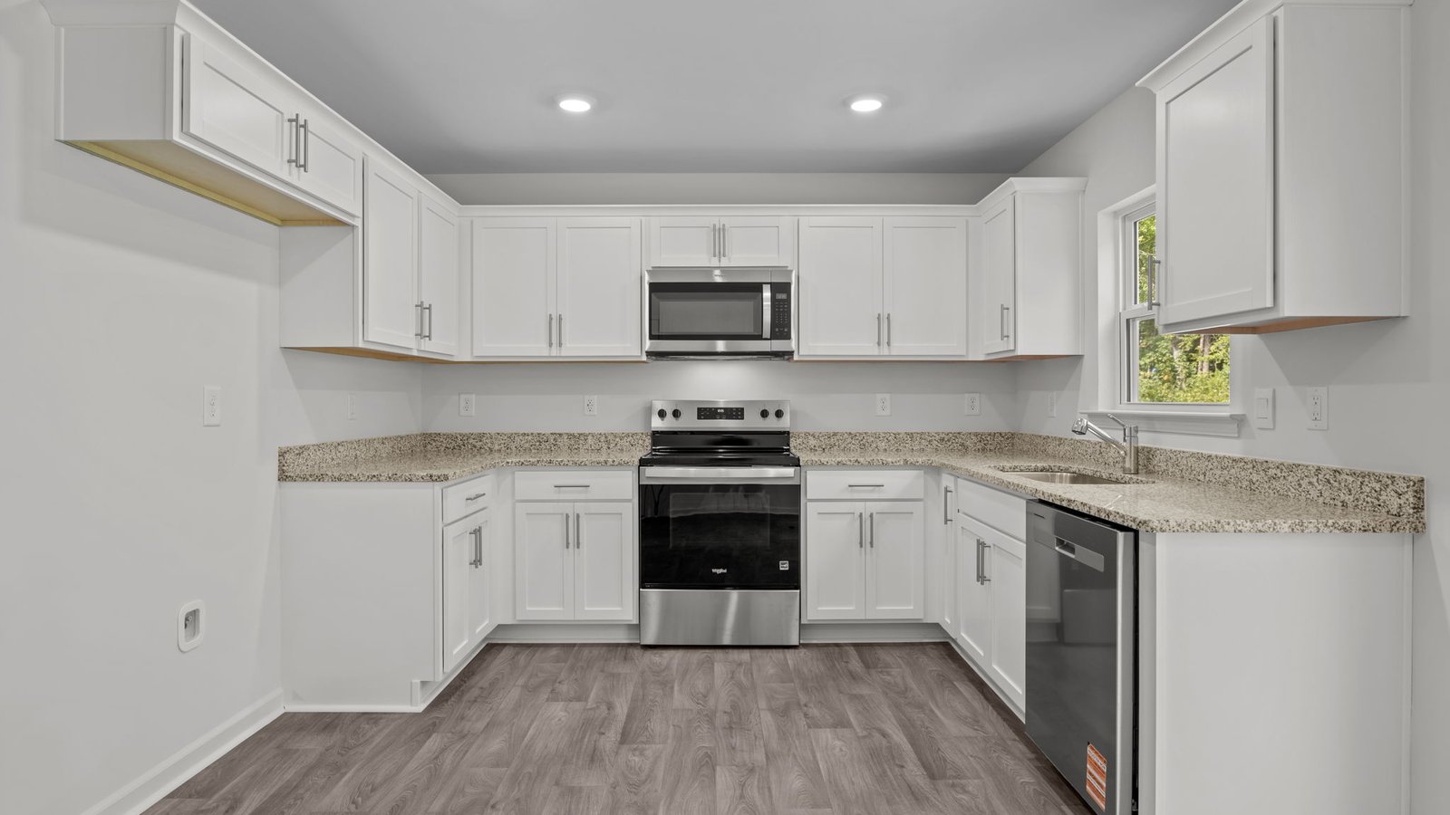 Kitchen with stainless-steel appliances