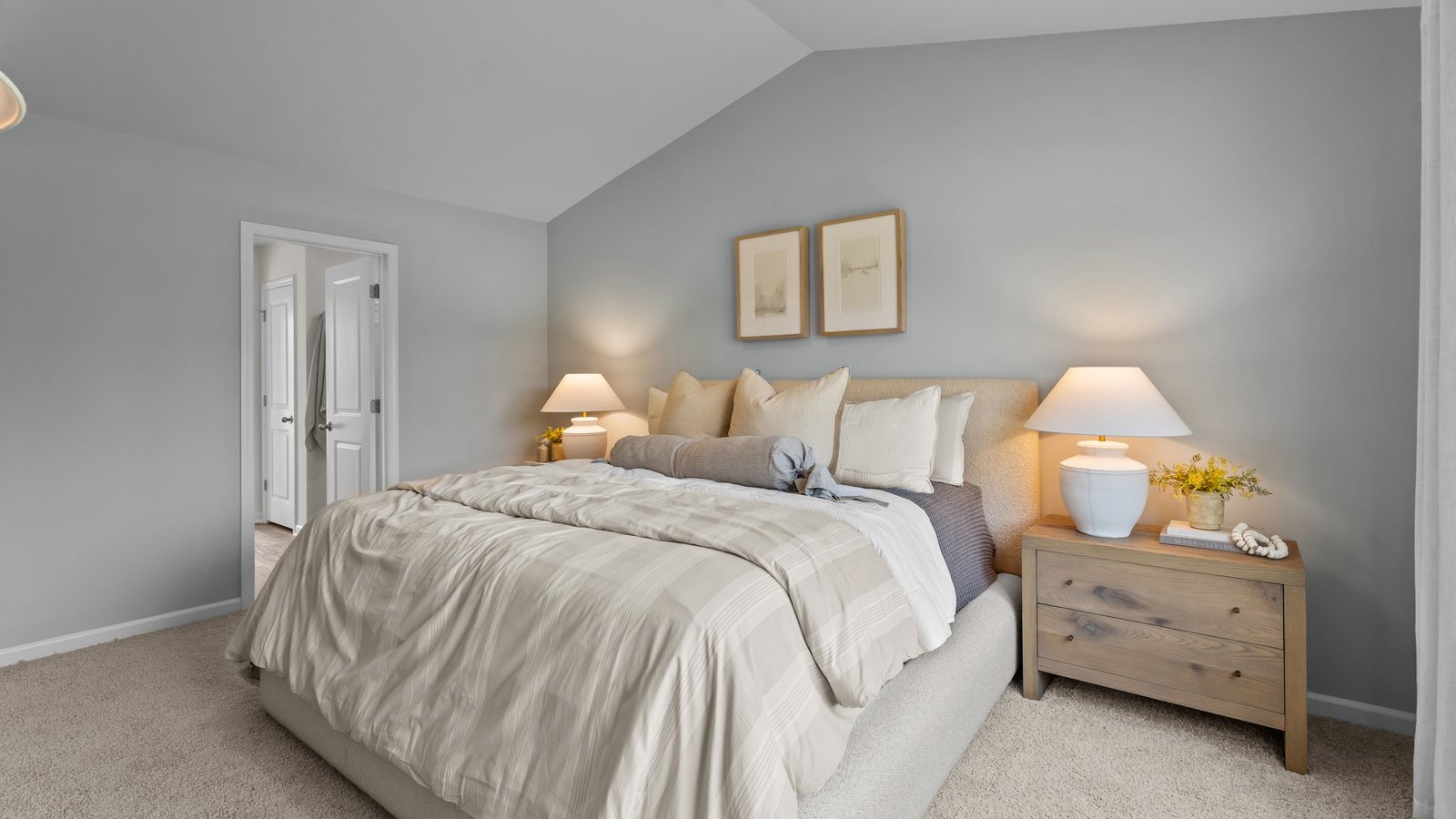 Primary bedroom with high ceilings