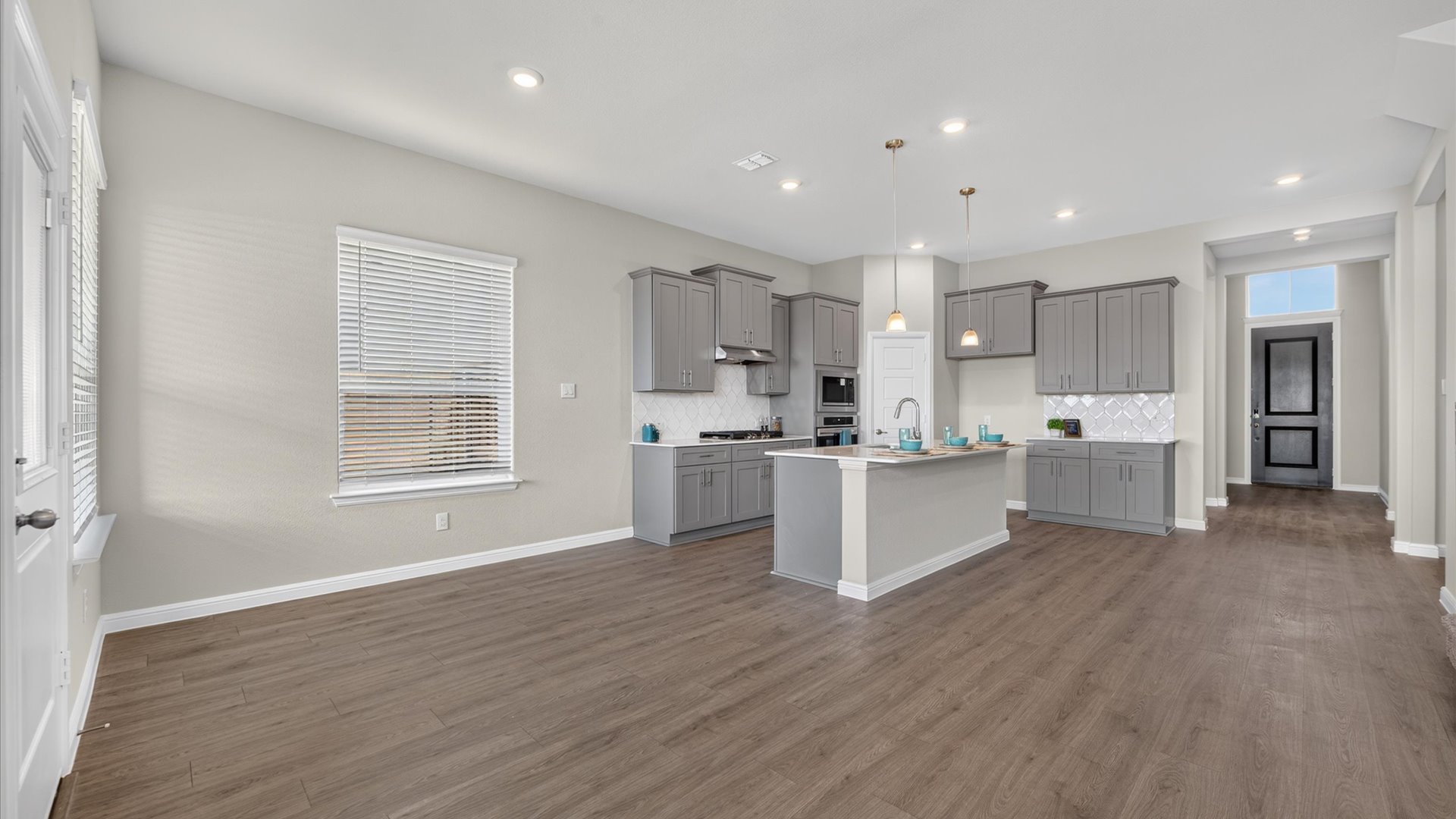 Open kitchen and dining area