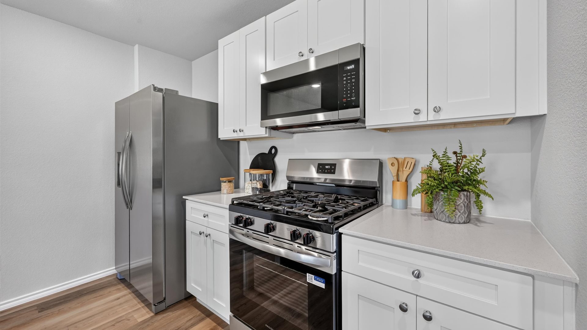 Kitchen with stainless steel appliances