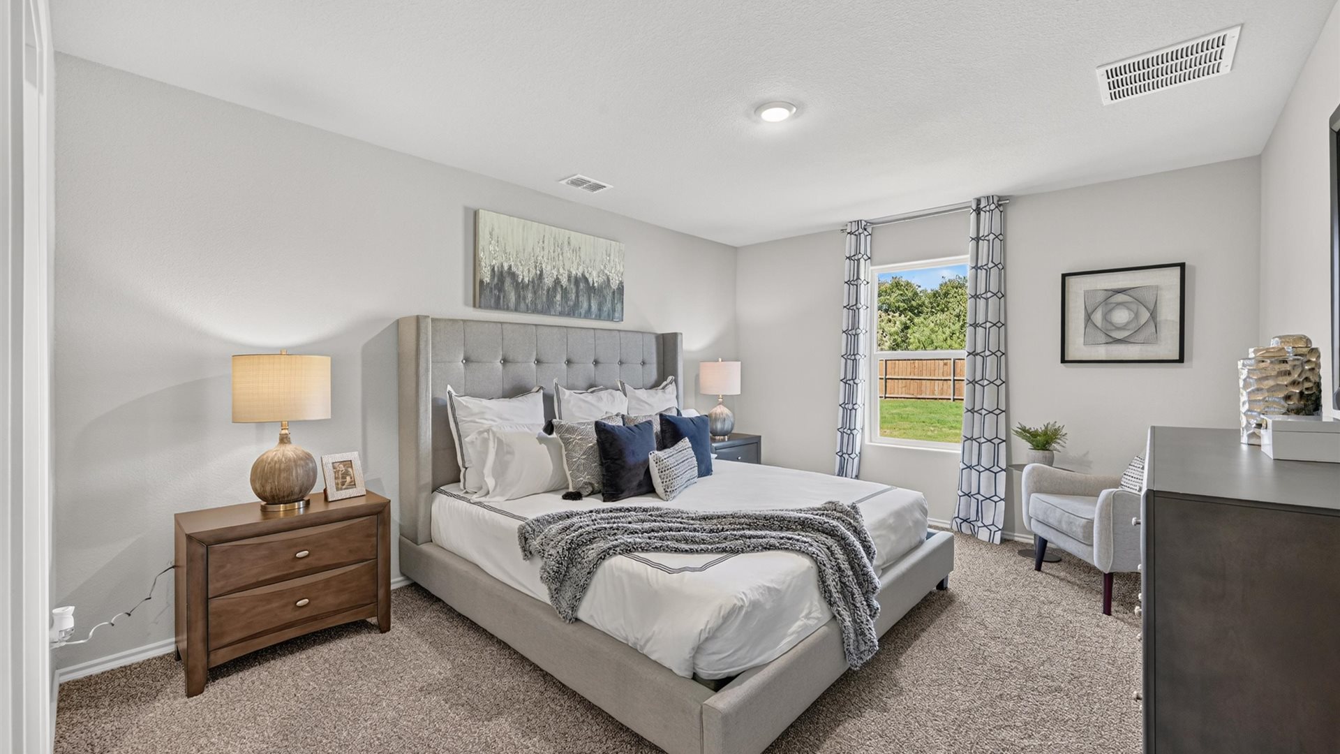 Bedroom 1 with plush carpet floors