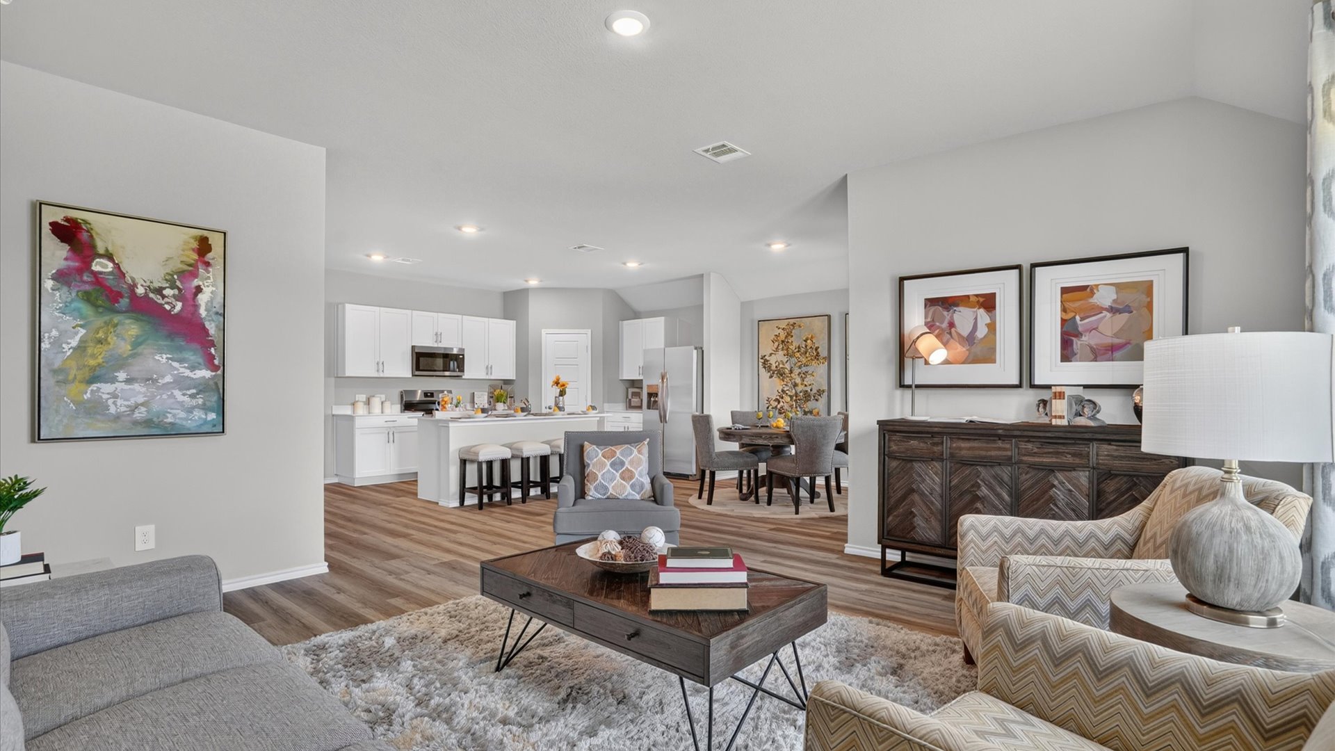 Spacious open concept living, dining, and kitchen space