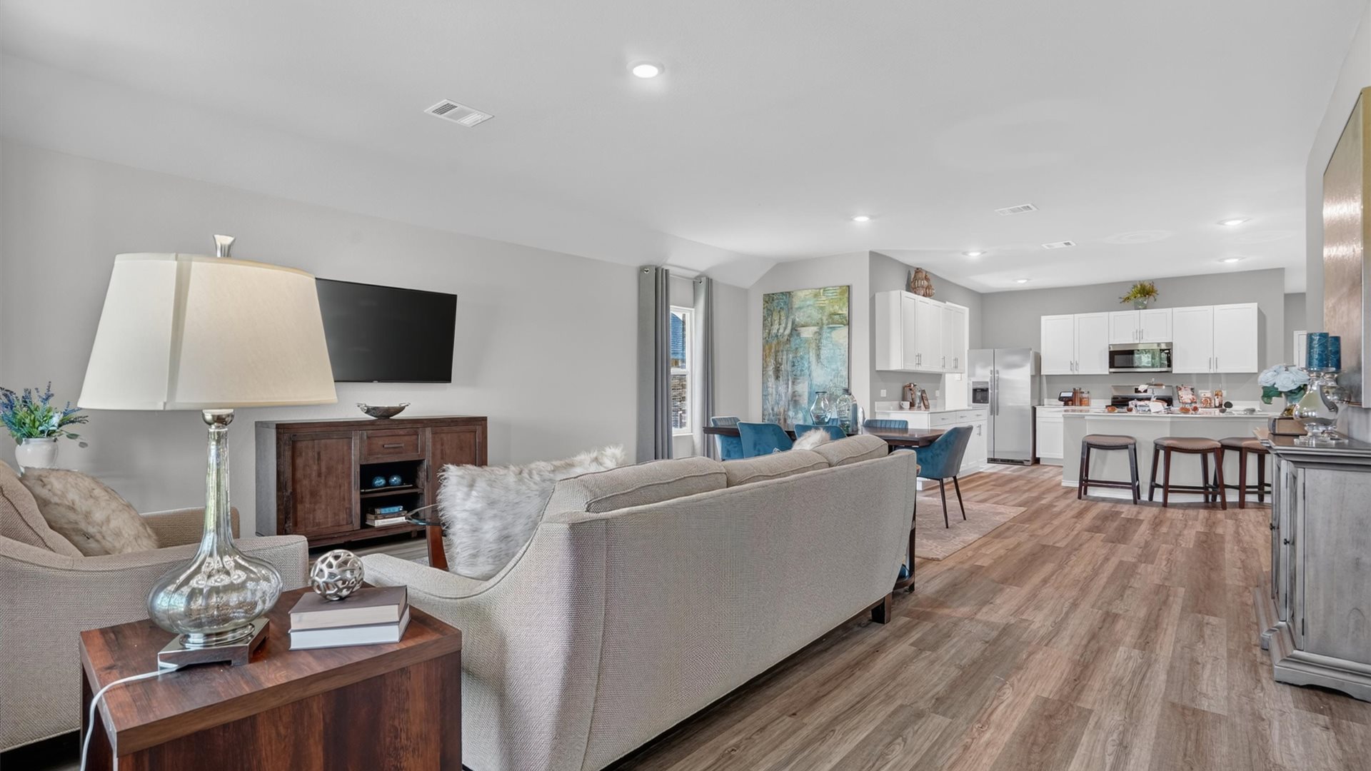 Open living area and kitchen
