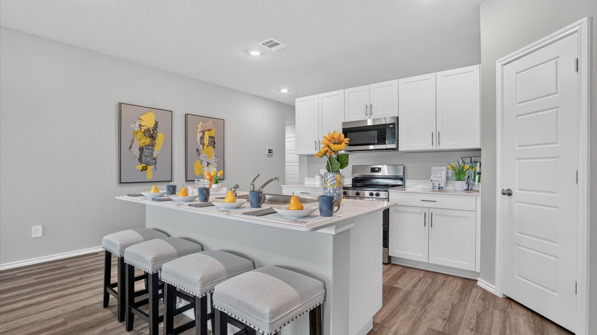 Open concept kitchen with island space