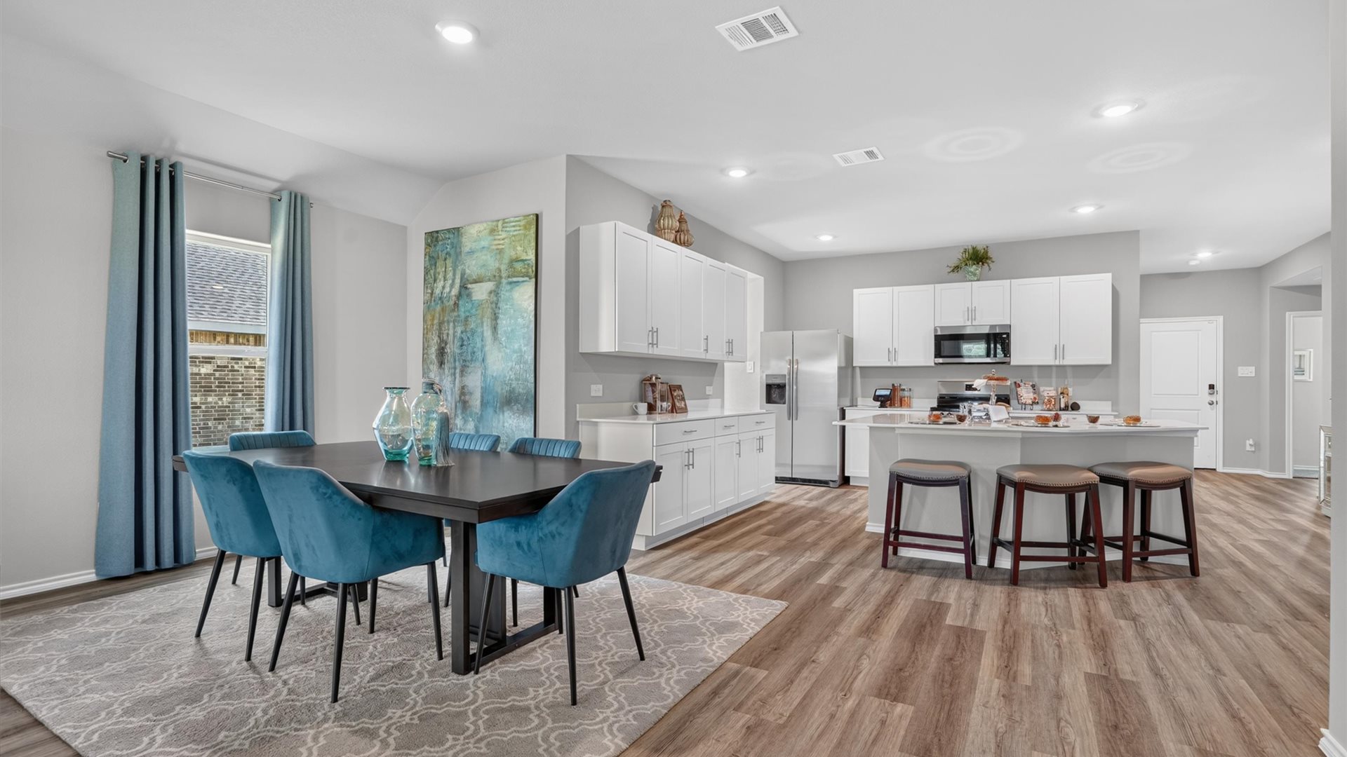 Open kitchen and dining area