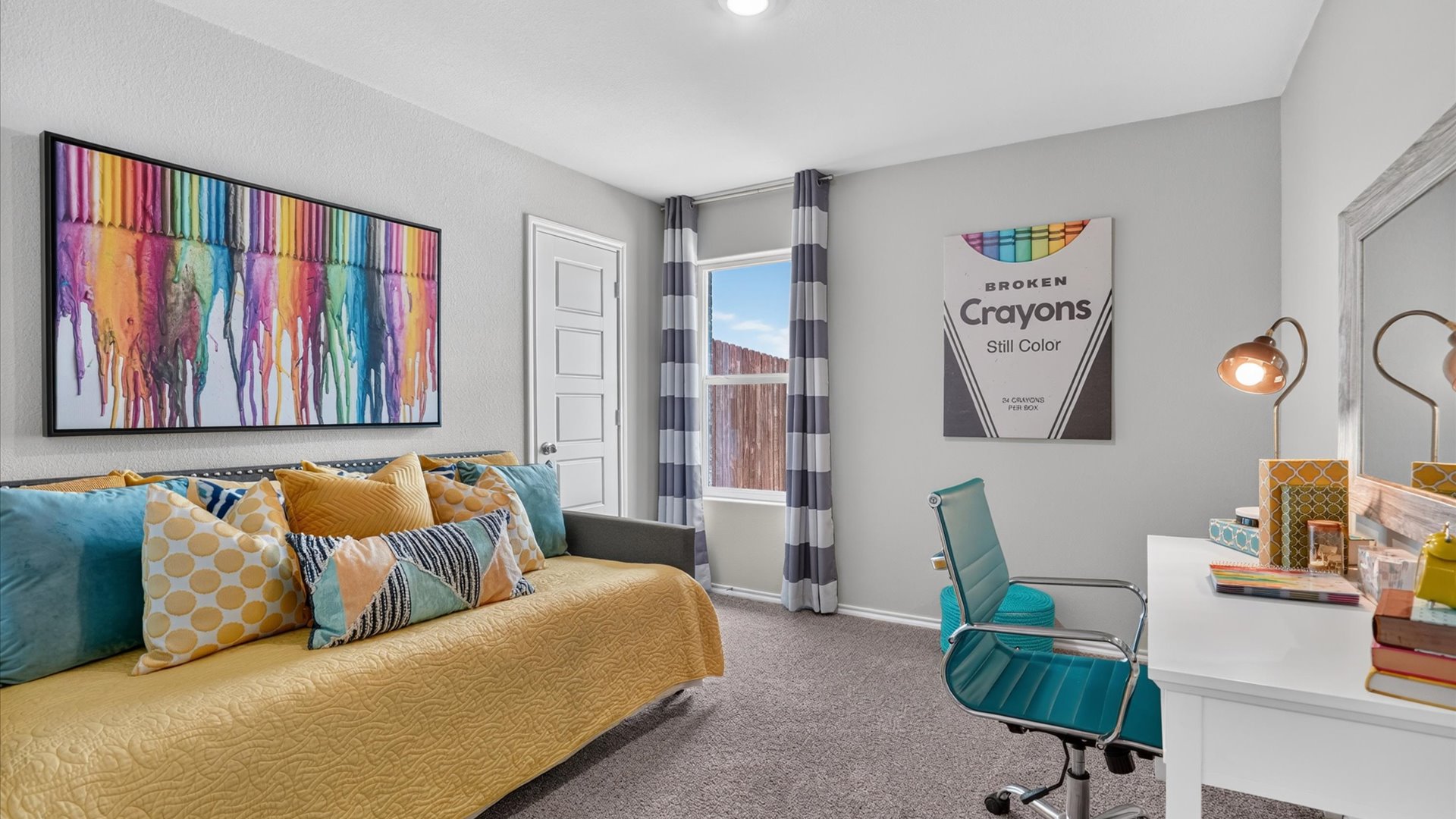 Bed 4 with natural lighting and plush carpet floors