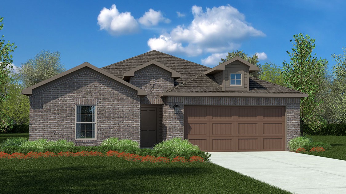 Exterior rendering of single story modern brick style home