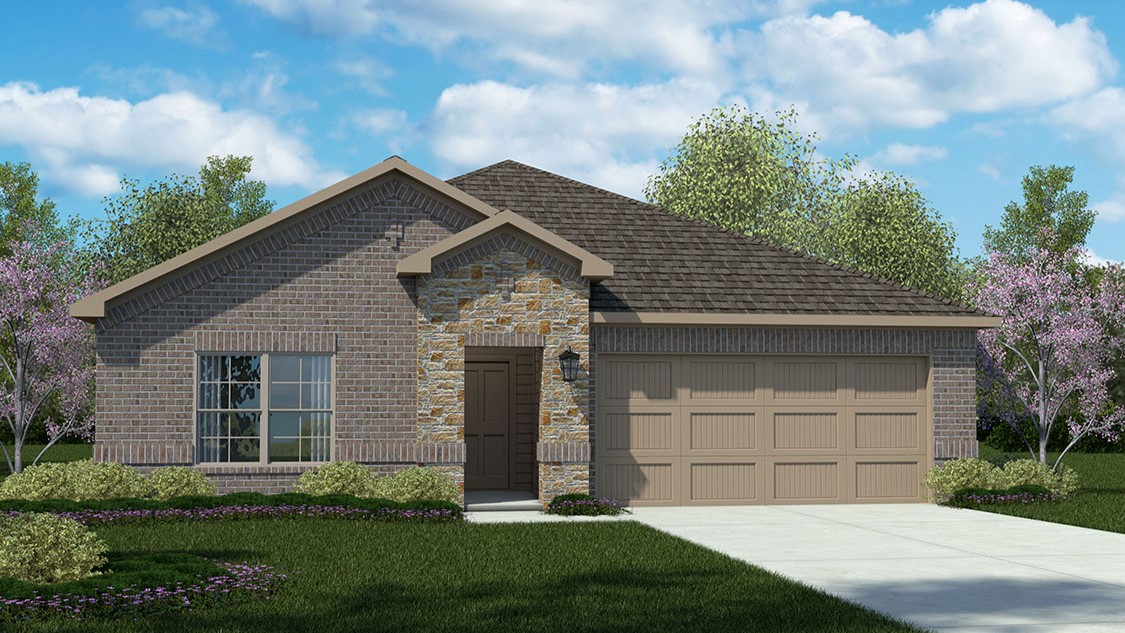 Exterior rendering of one-story classic brick home