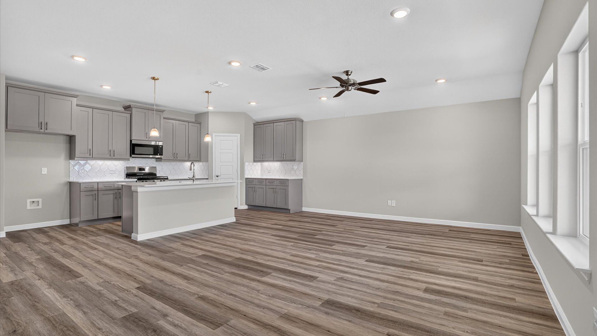 Open kitchen and dining area