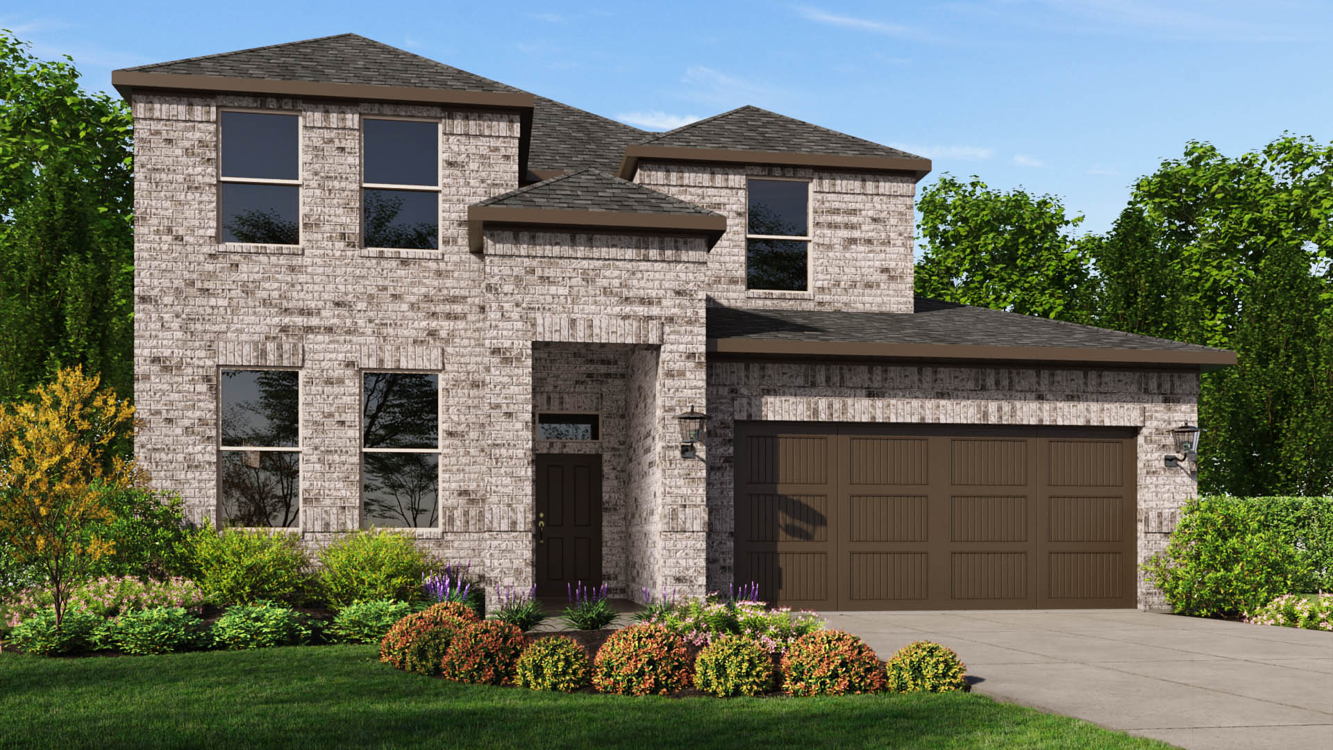 Exterior rendering of two story timeless brick home