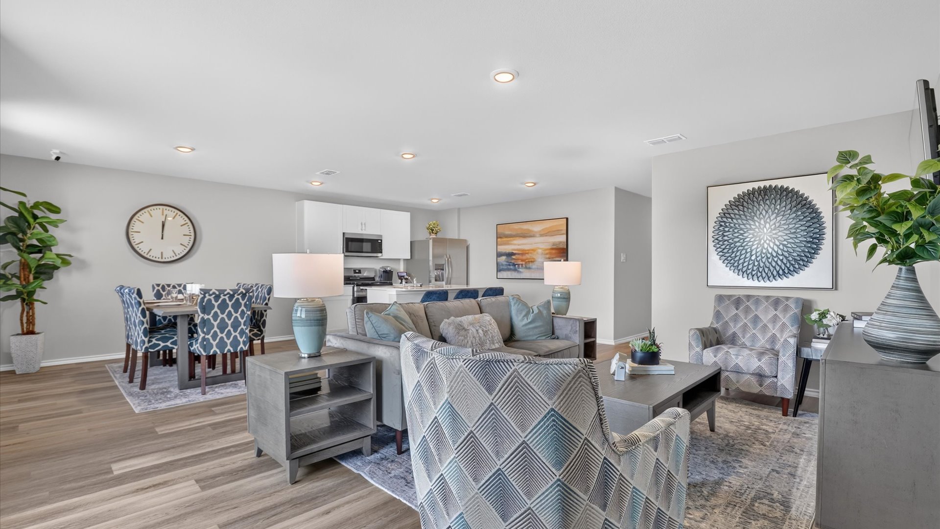 Open concept kitchen, dining, and living room