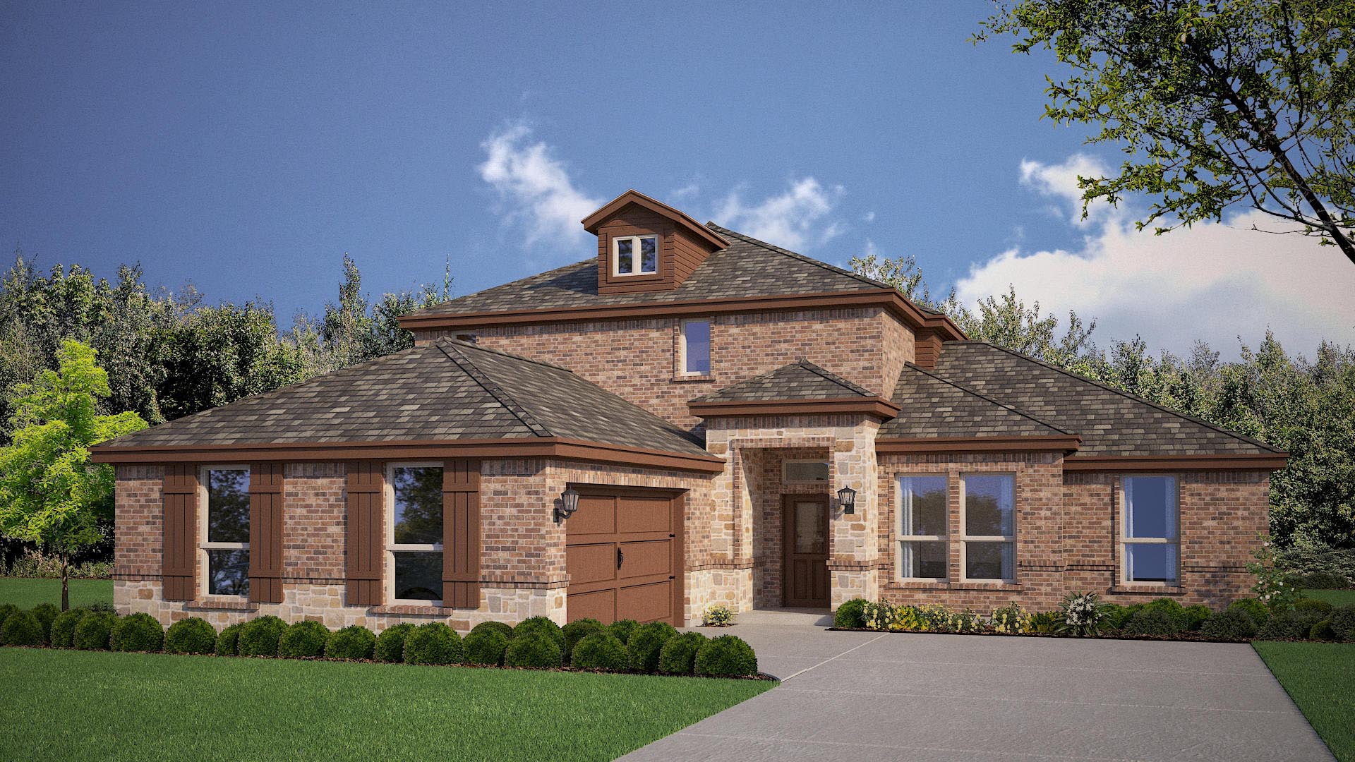 Exterior of two-story classic brick home