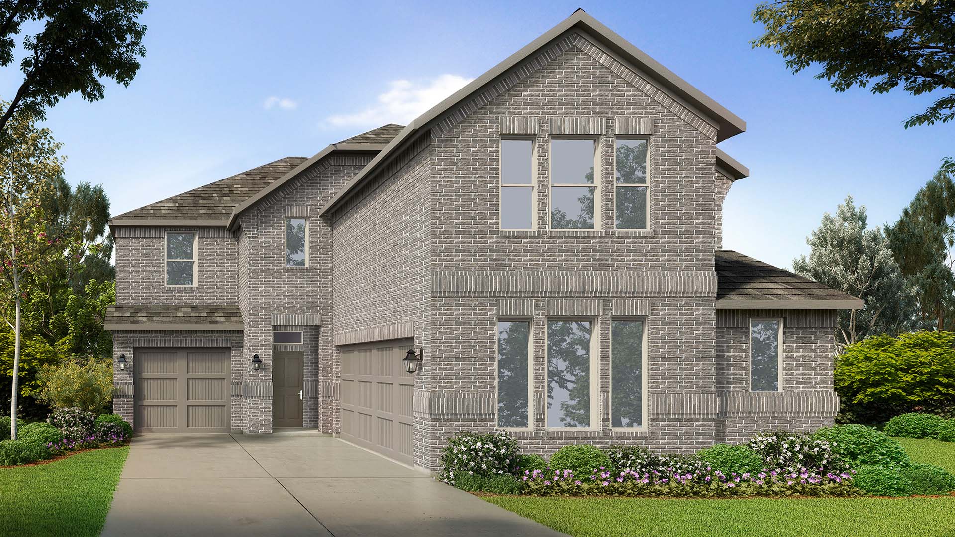 Exterior of modern brick 2-story home