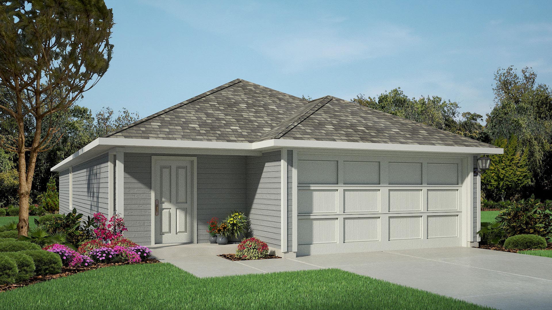 Exterior rendering of single-story Caprock home elevation W