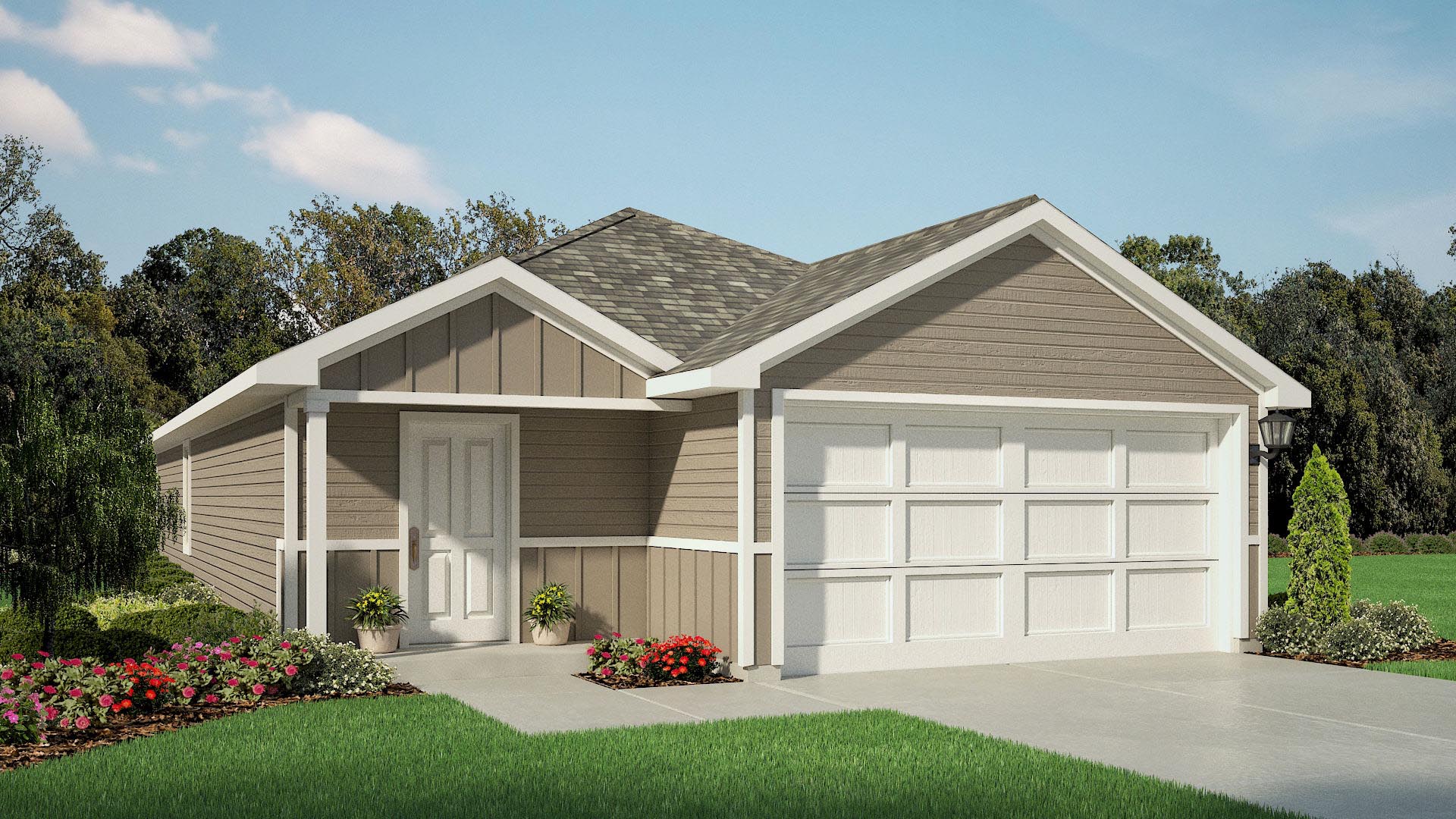 Exterior rendering of single-story Caprock elevation X