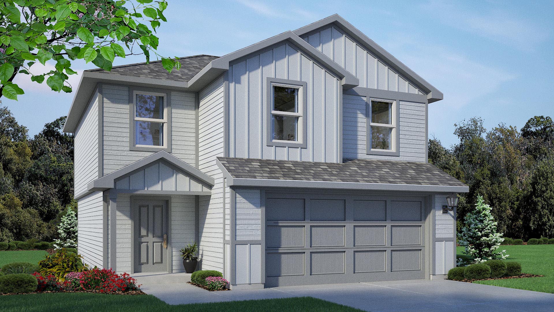 Exterior rendering of two-story Davis X elevation home