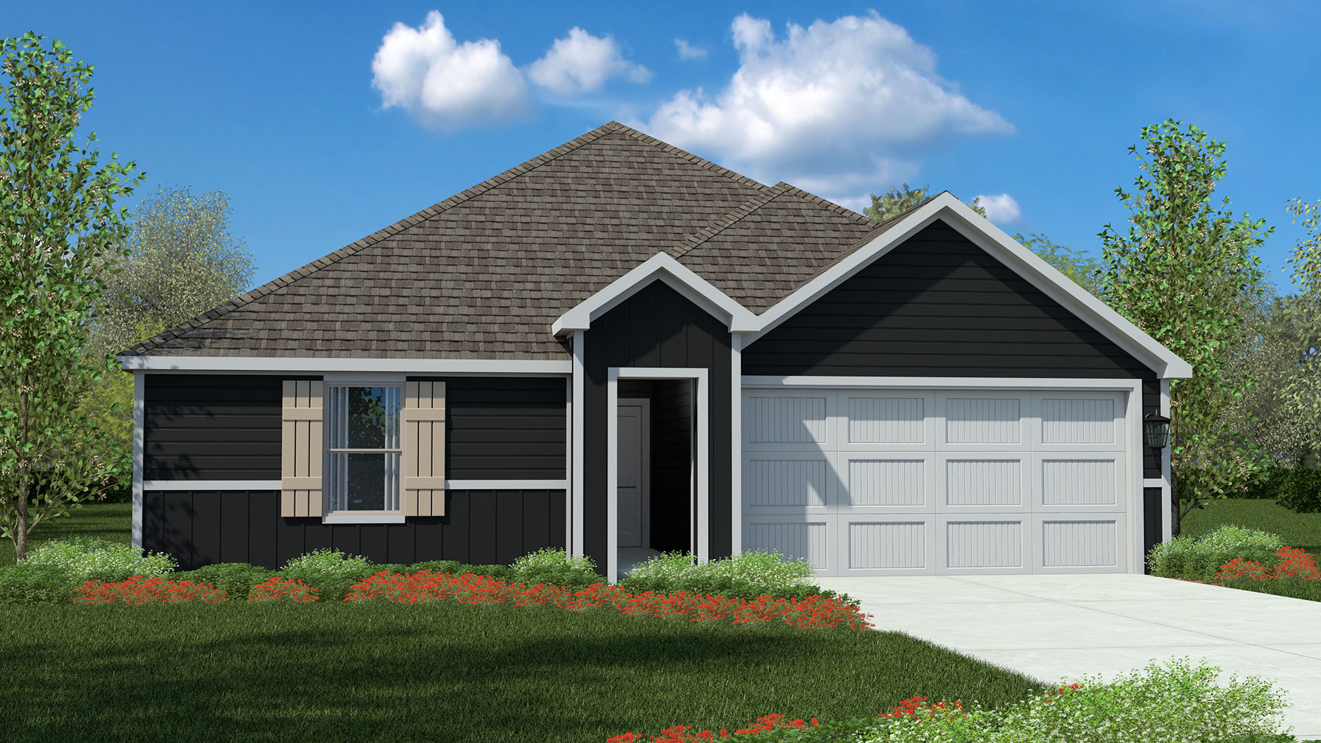 Exterior rendering of Bellvue plan elevation U