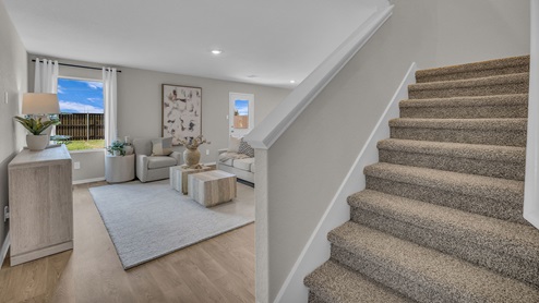 Staircase and living room.