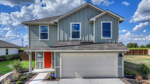 Franklin Model two-story model home with farmhouse exteriors.
