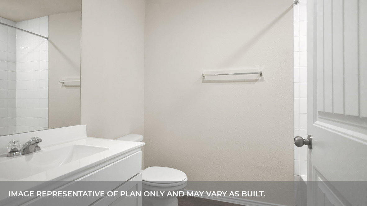 Hall bathroom with wooden shelving, single sink vanity, and tub.