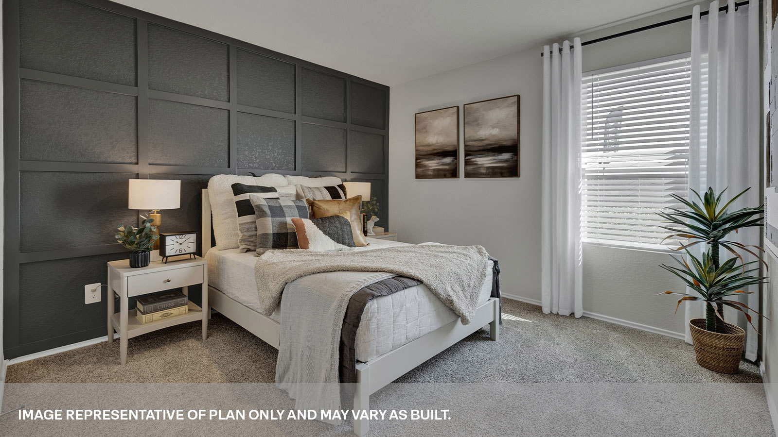 Bedroom with carpeting and one window.