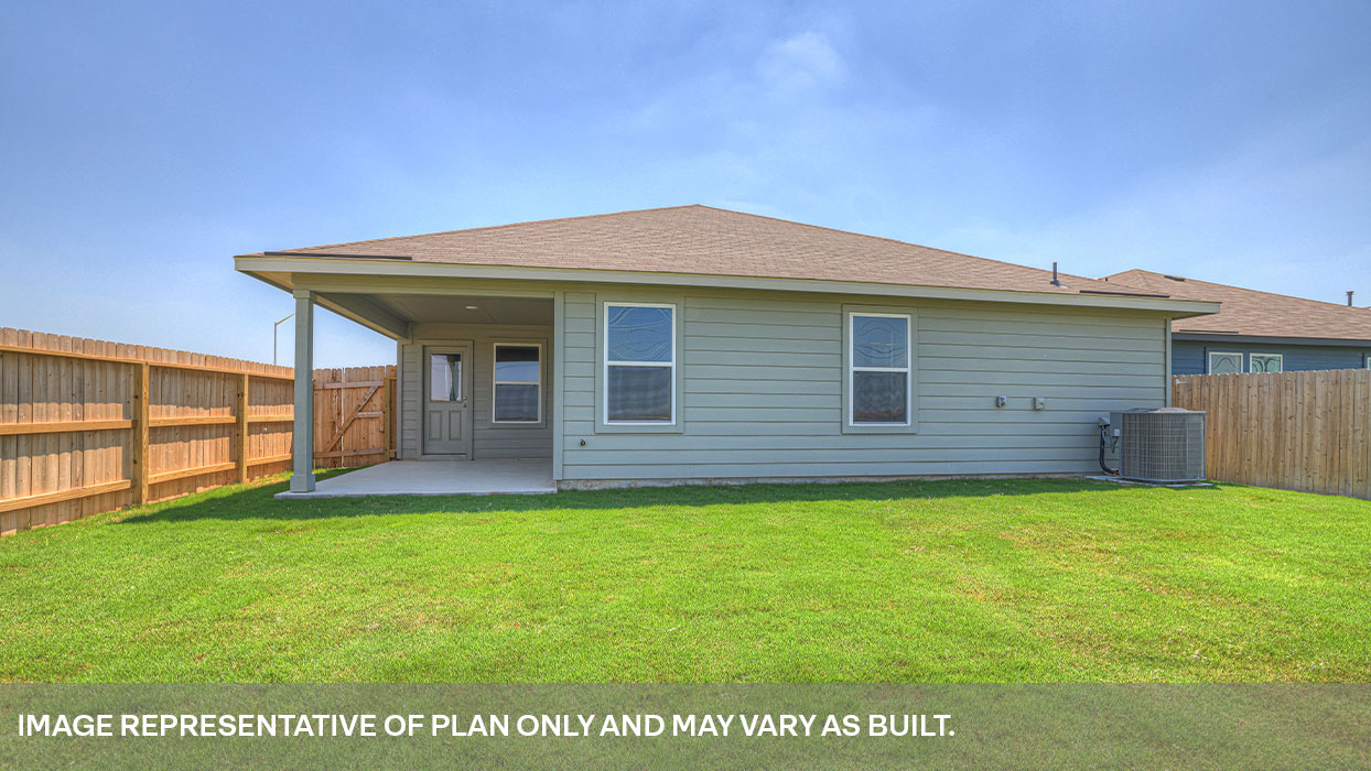 Covered patio with fully sodded backyard and privacy fence.