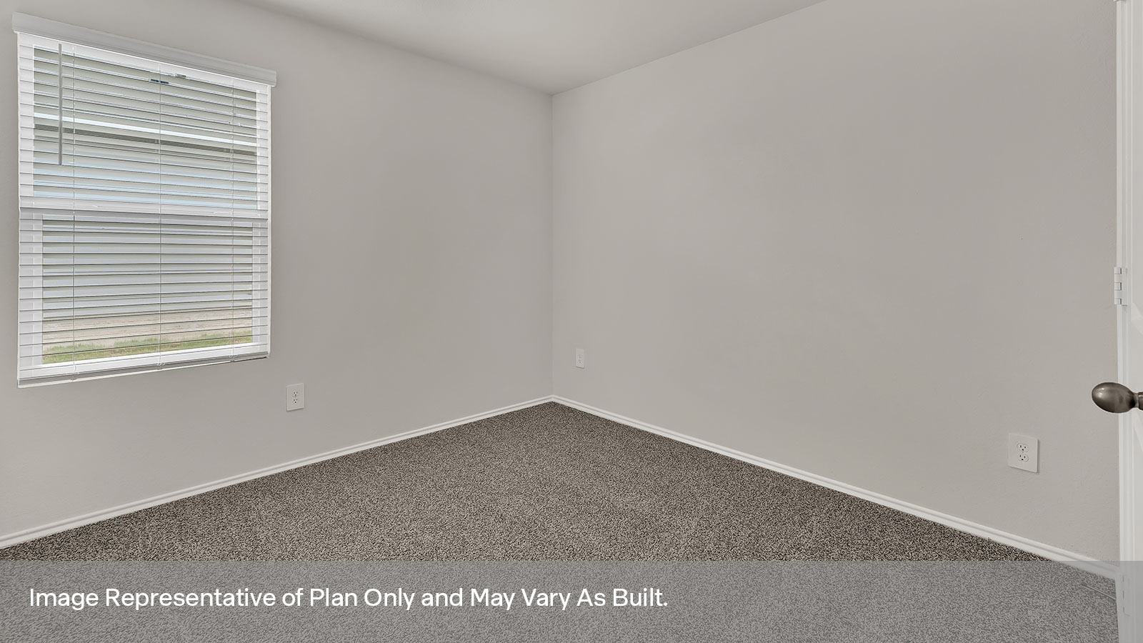 Secondary bedroom with carpeting and one window.