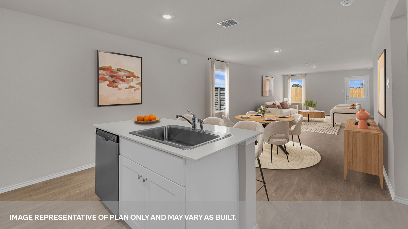 Virtually staged dining room from the kitchen island.