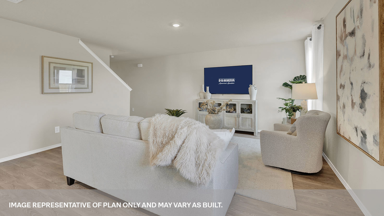Living room with vinyl flooring.