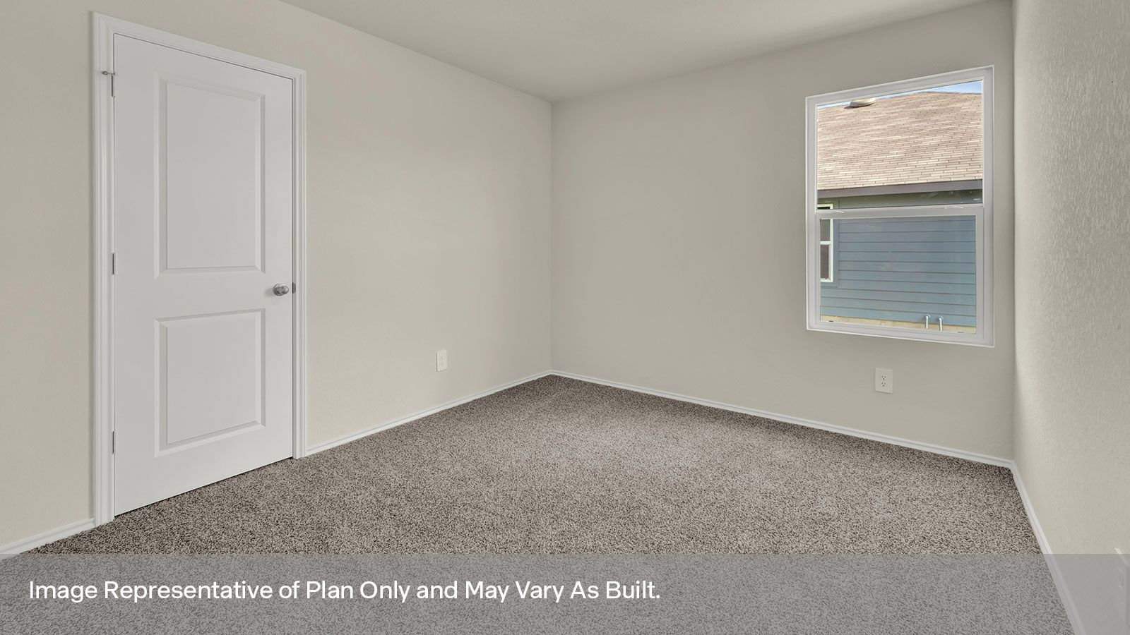 Secondary bedroom with carpeting and one window.