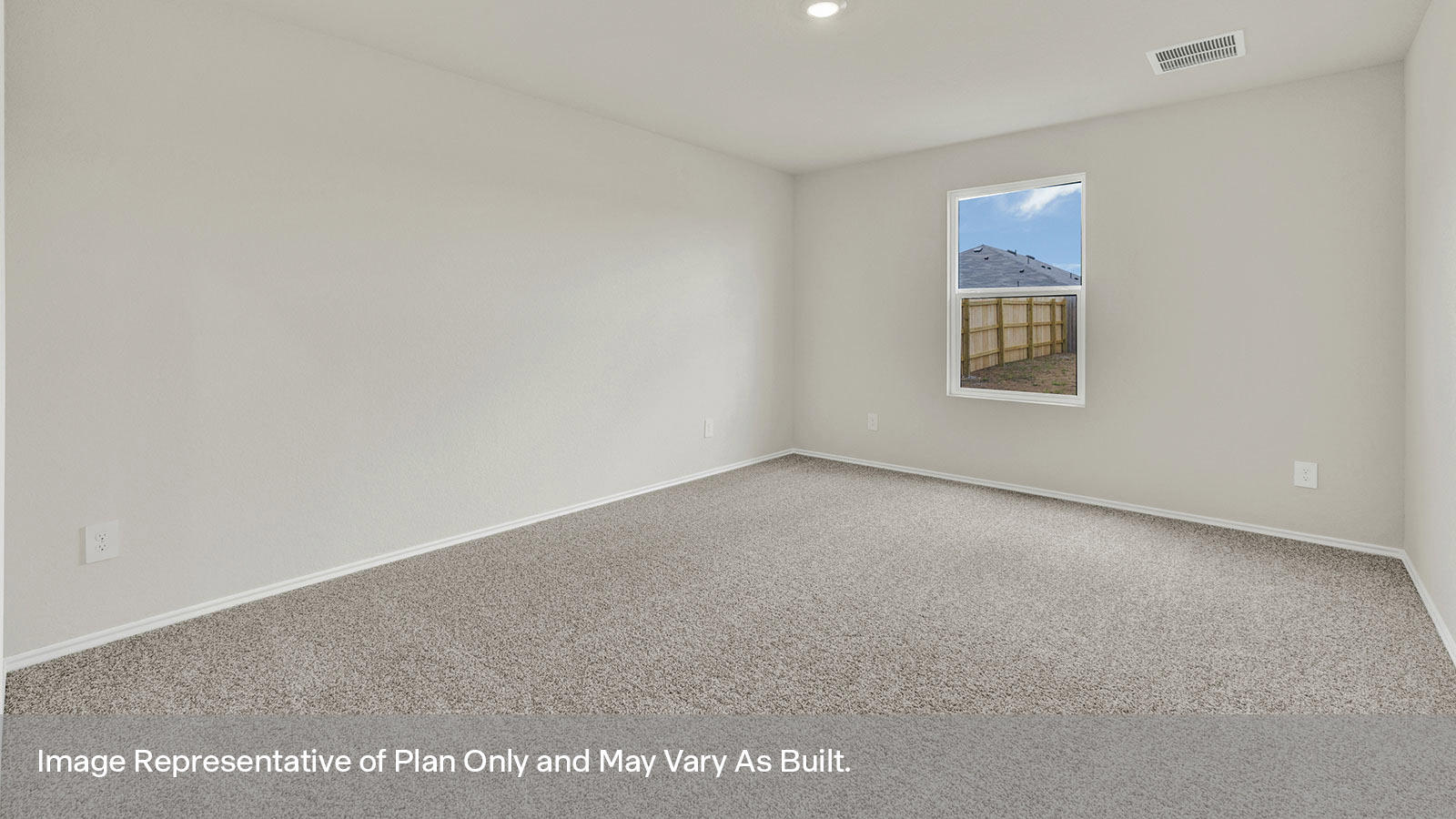 Main bedroom with carpeting and one window.