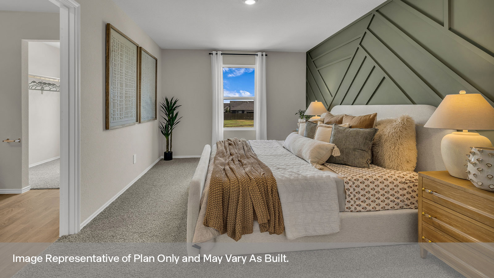 Main bedroom with carpeting and one window.