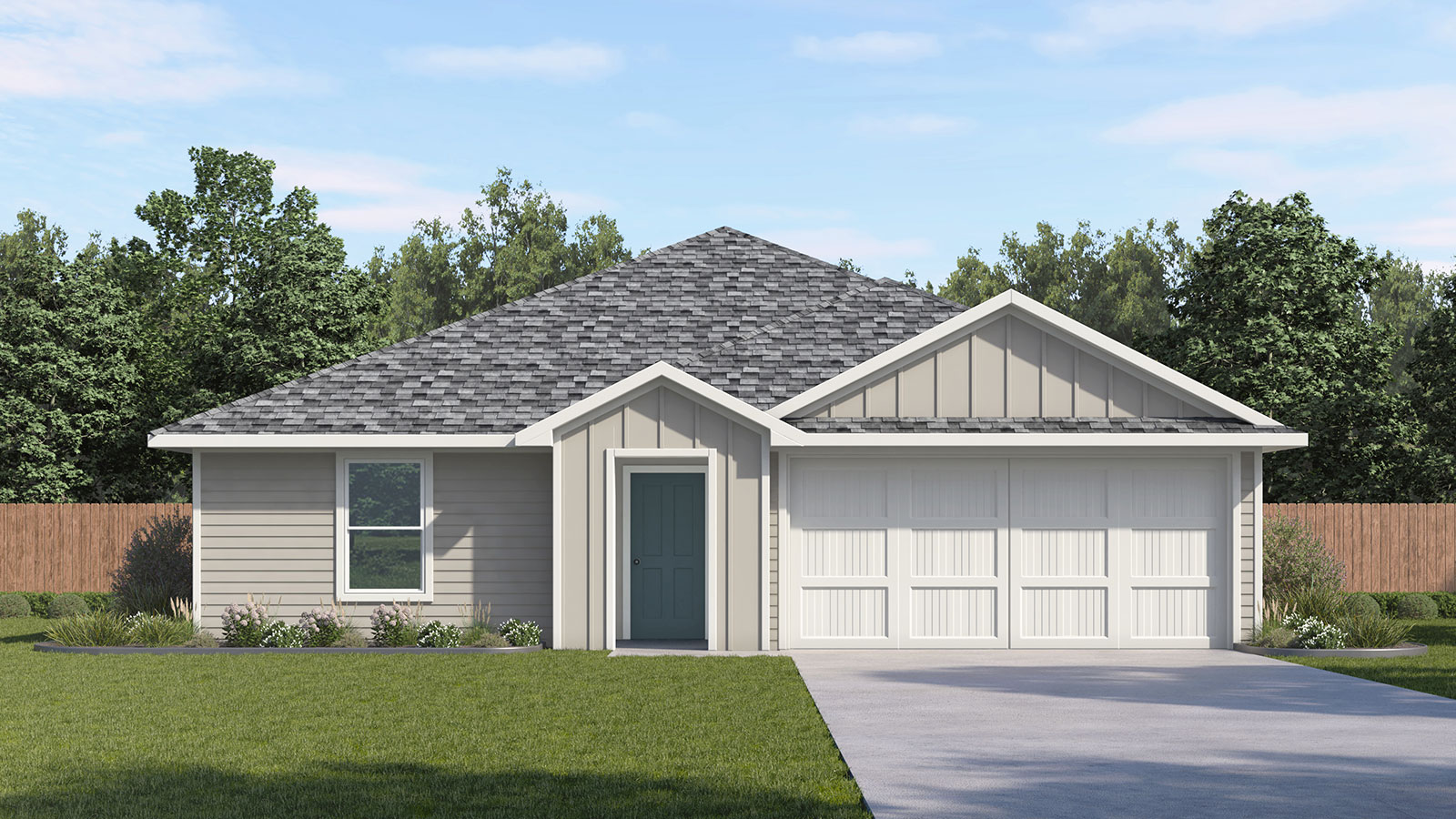 The Austin floorplan J elevation rendering.