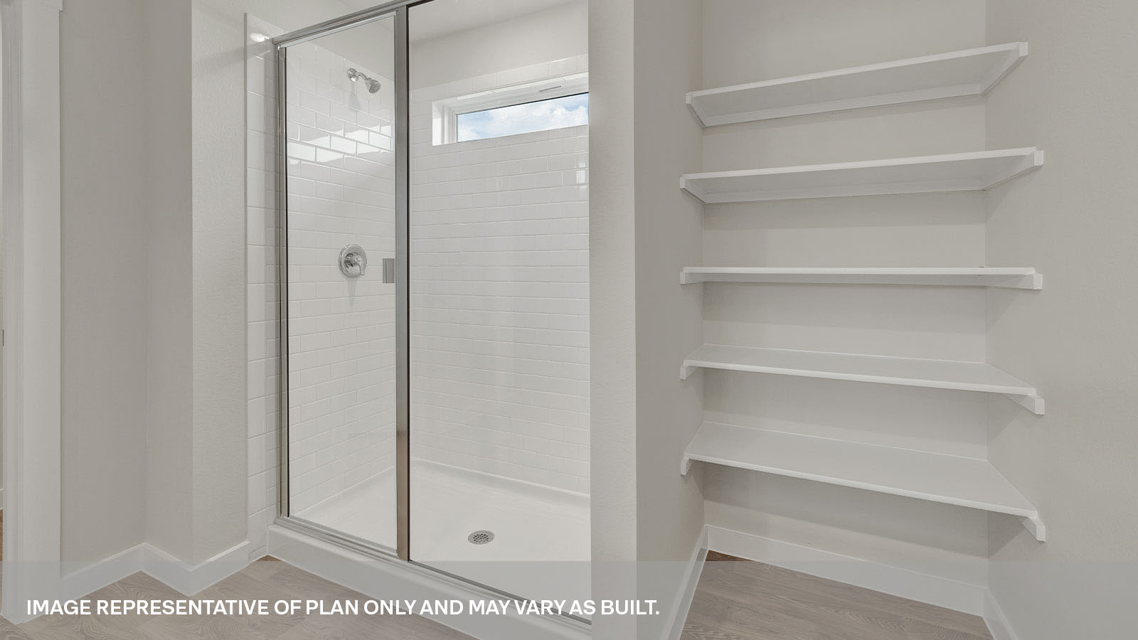 Hartland Ranch Fairfield Floorplan Bathroom 1 shower and shelves