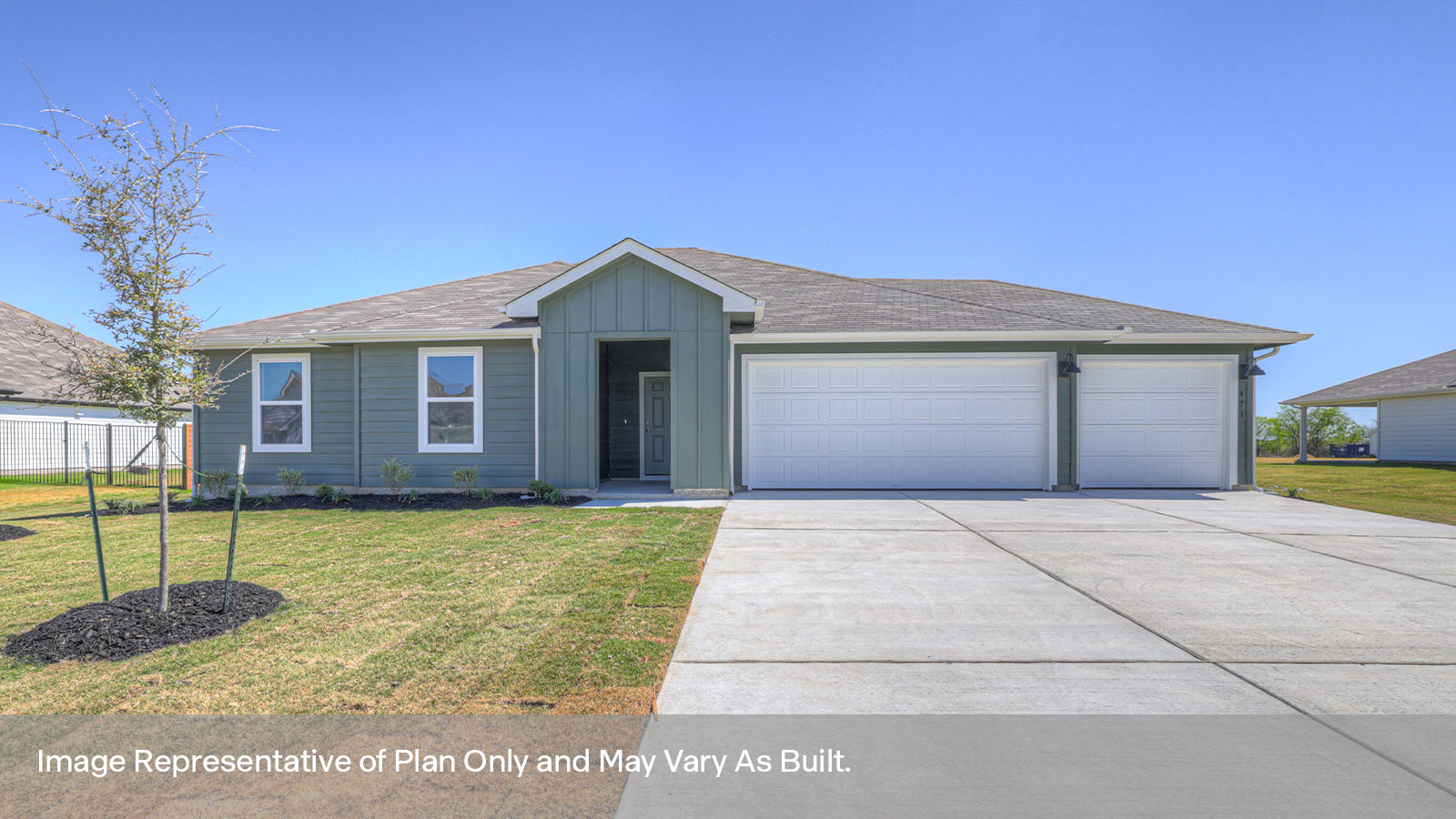 Hartland Ranch J Elevation farmhouse exterior rendering with 3 car garage