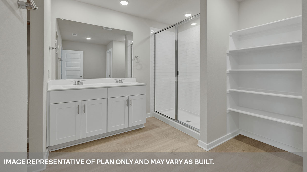 Hartland Ranch Dean Floorplan Bathroom 1 Shelving and Shower