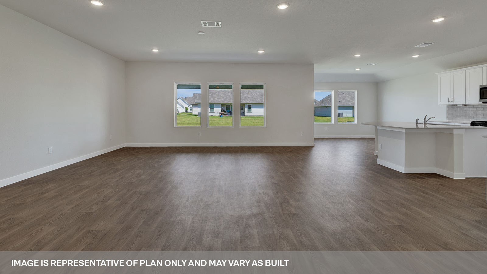 Frisco Floorplan Family Room Dining Room and Kitchen