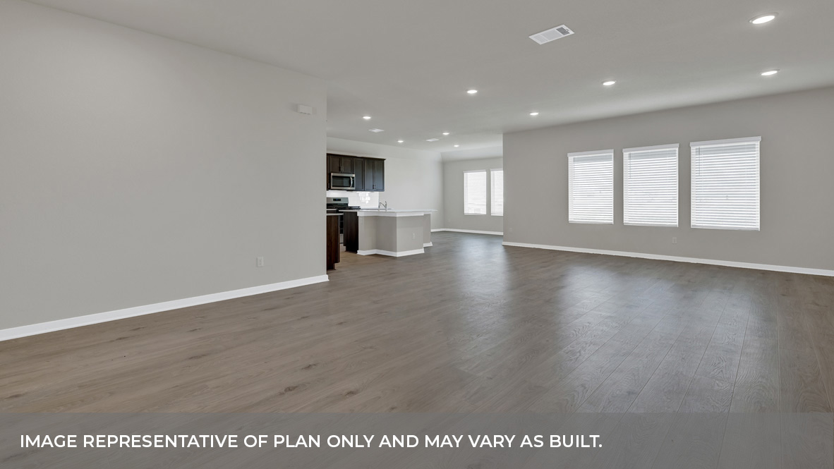 Frisco Floorplan Family Room Dining Room and Kitchen
