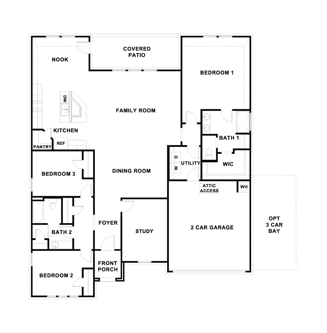 Hartland Ranch Frisco Floorplan 3 bedroom 2 bath One Story