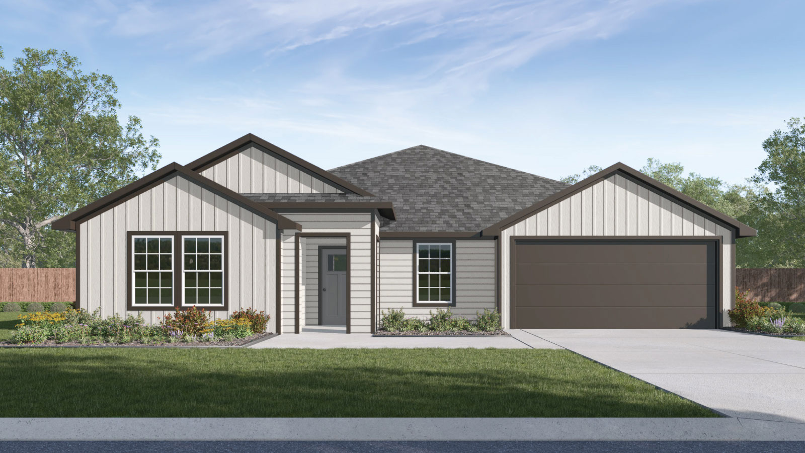 Hartland Ranch K Elevation 3 car garage rendering