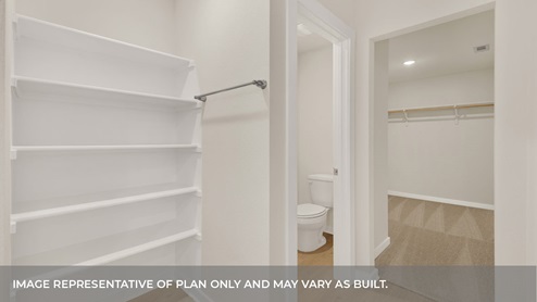 Hartland Ranch Holden Floorplan Bathroom 1 shelves and bedroom 1 closet