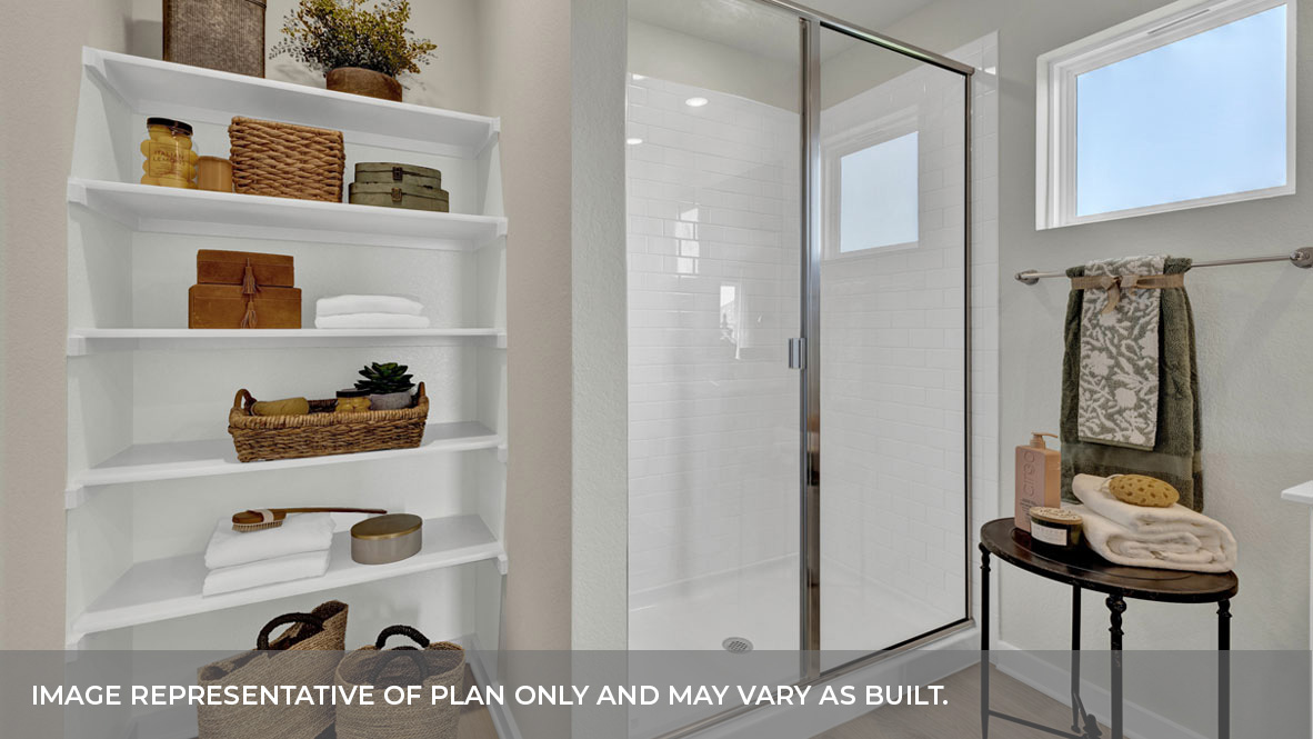 Irving Floorplan Bathroom 1 Shower and Shelving